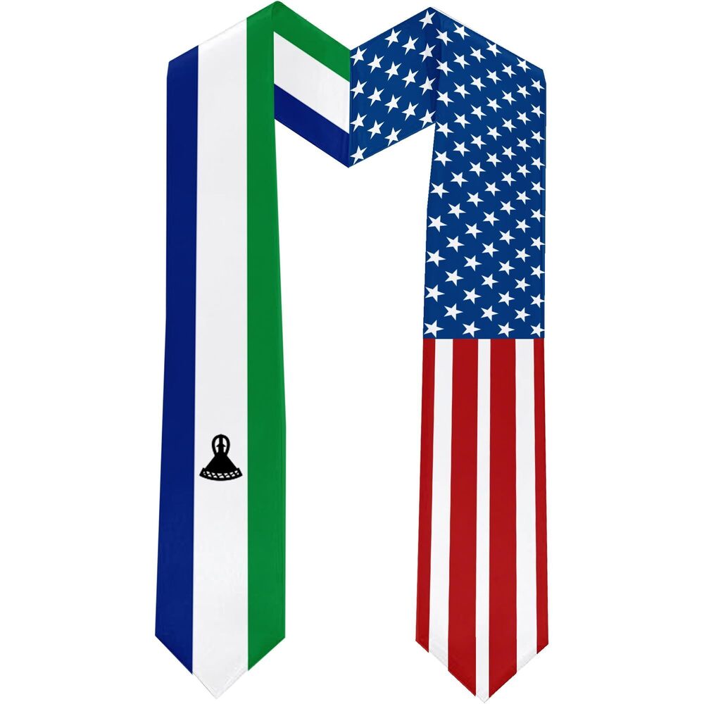 4018 2025 Lesotho Flag and USA Flag Graduation Stole Graduation Sash